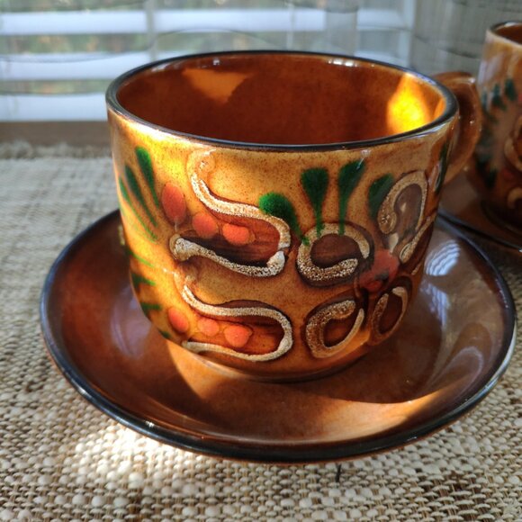 Zell am Harmersbach Large Cups and Saucers Set of 2 VTG Toscana Pottery German - Picture 4 of 12